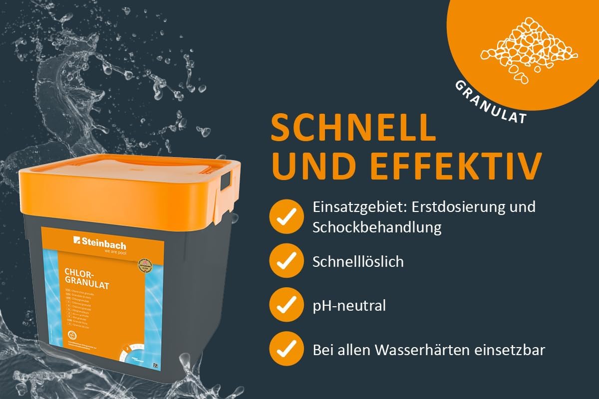 Steinbach Poolpflege Chlorgranulat - 0751205TV00-5 kg - Schnelllöslich - Effektiv - Neutralisierend - auch für Erstdosierung und Schockbehandlung geeignet – Bild 4