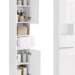 VASAGLE Badezimmerschrank, Badschrank, Badezimmermöbel mit Einer Schublade, verstellbare Ablagen, offenes Fach, 30 x 30 x 170 cm, wolkenweiß BBC560P31