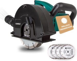 VONROC Schlitzfräse Mauernutfräse mit Absaugung [1700W] - Nutfräser für Kabelnut [14/19/29mm] - Schlitzmaschine 150mm mit Schnittiefe [4-40mm] inklusive 4 Diamantscheiben