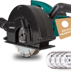 VONROC Schlitzfräse Mauernutfräse mit Absaugung [1700W] - Nutfräser für Kabelnut [14/19/29mm] - Schlitzmaschine 150mm mit Schnittiefe [4-40mm] inklusive 4 Diamantscheiben