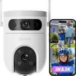 EZVIZ 5MP+5MP Überwachungskamera Aussen WLAN mit Dual-Lens, 360° Pan & Tilt Überwachung Outdoor, KI Personen/Fahrzeugerkennung, Auto-Tracking, Farbnachtsicht, Wetterfest, 2-Wege-Audio, H9c Dual 3K