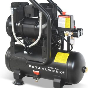 STAHLWERK Kompressor mit 10 L Tank (ST-110 Pro) – ölfrei & leise, 8 bar, Druckluftkompressor mit Brushless-Motoren, 1,97 PS, 1,45 kW, 250 l/min, Flüsterkompressor, Silent-Kompressor, Kolbenkompressor
