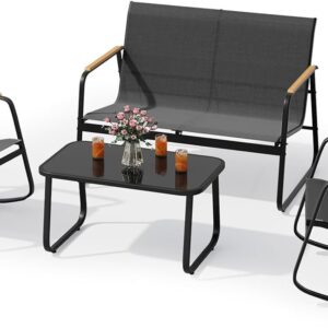 Xbro Gartenmöbel-Set, 4-teilig, Balkonmöbelset aus Teslin-Gewebe, bestehend aus 3 Sesseln und 1 Glastisch, Stahlrahmen, geeignet für Terrassen, Gärten und Außenbereiche