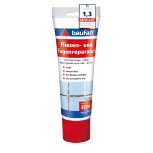 Baufan Fliesen- und Fugenreparatur Weiß 350g I Wasserfeste Spachtelmasse mit optimaler Haftung I Für Küche & Bad I Härtet rissefrei aus I Fugen-Mörtel