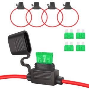 4 Stück Sicherungshalter Kfz Standart 12 AWG mit 30A Kfz Sicherungen, Klingentyp Sicherungshalter mit wasserdichter Kappe für Automobil-, Marine-, Golfwagenbeleuchtung und Schaltungs-Kfz-Sicherungen
