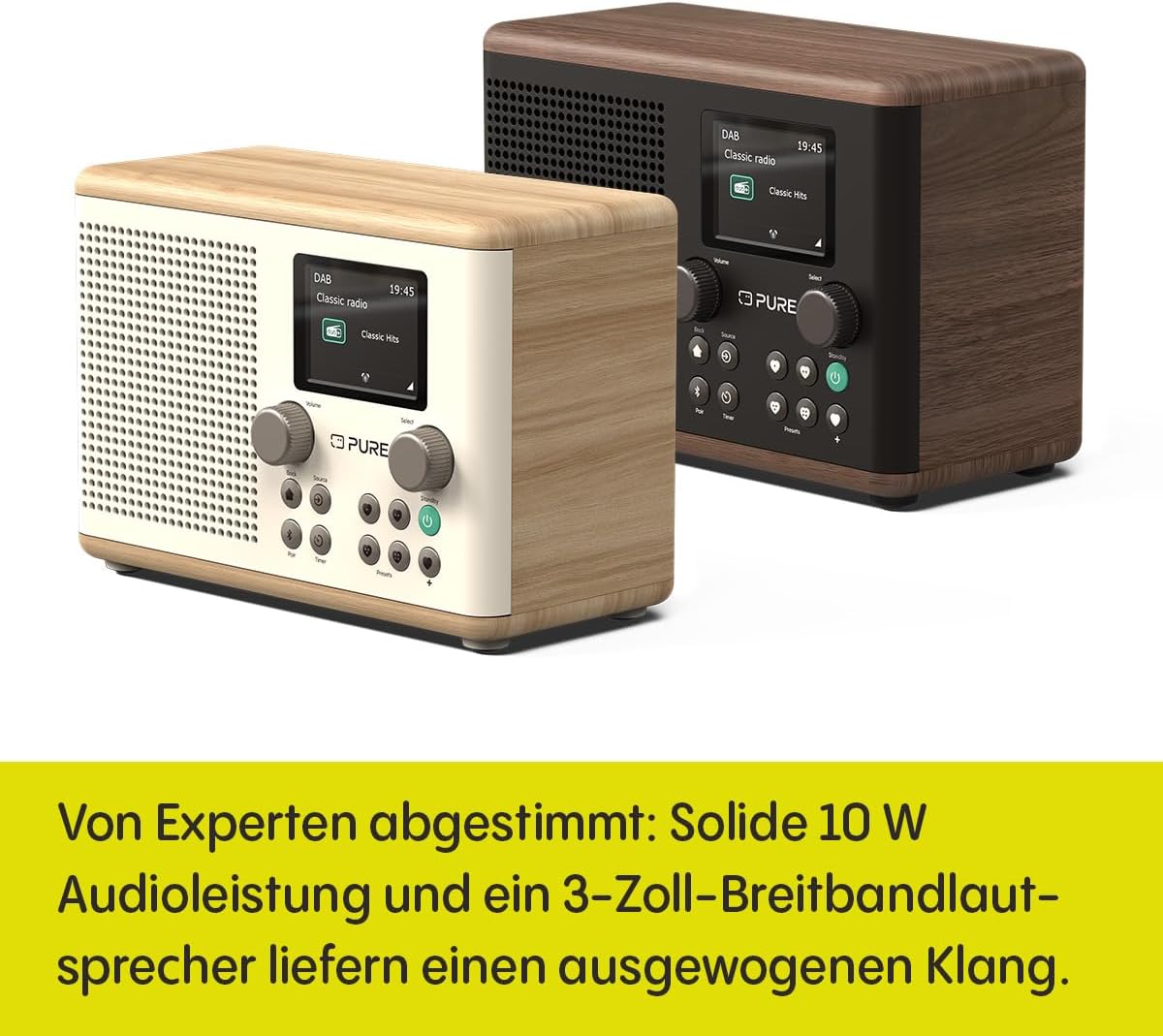 Pure Classic H4 DAB+ Radio – Digitalradio mit Bluetooth 5.3, 10W Lautsprecher, 2.4'' TFT‑Farbdisplay, Küchen‑Timer, Wecker, 80 Sender, AUX‑In, USB, stilvolles Küchenradio Baumwoll Weiß/Eiche – Bild 5
