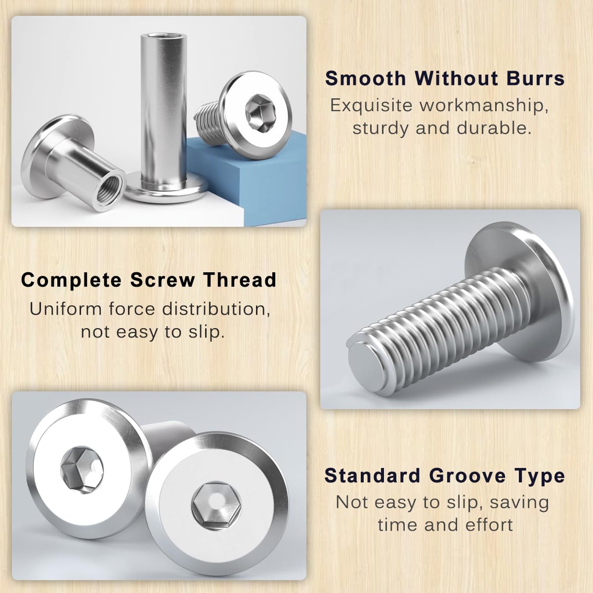 Drenky 10 Stück Hülsenschrauben M5 Verbindungsschrauben Edelstahl A2 V2A Möbelschrauben M5 x 10mm Hülsenmutter für Möbeln, Schränken, Holzbret (10 x Möbelschrauben, 10 x Hülsenmutter) – Bild 3
