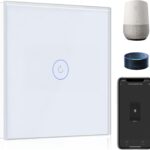 BSEED Smart Lichtschalter 1 Fach 1 Weg Wifi Smart Lichtschalter arbeitet mit Amazon Alexa and Google Home,Touch Wandschalte Glas Touchscreen-schalter Weiß, 2.4GHz(Erforderlich NeutralDraht)