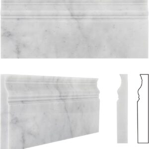Carrara Sockelleiste aus weißem Marmor, poliert, 12,7 x 30,5 cm, 4 Stück, Marmor-Wandsockelleiste für Dusche, Badezimmer, Wand, Küche, Backsplash