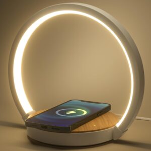 Nachttischlampe mit ladefunktion, Touch Dimmbar Nachtlicht Wireless Charger 15W, LED Tischlampe mit 3 Stufige Helligkeit für Schlafzimmer Wohnzimmer Büro