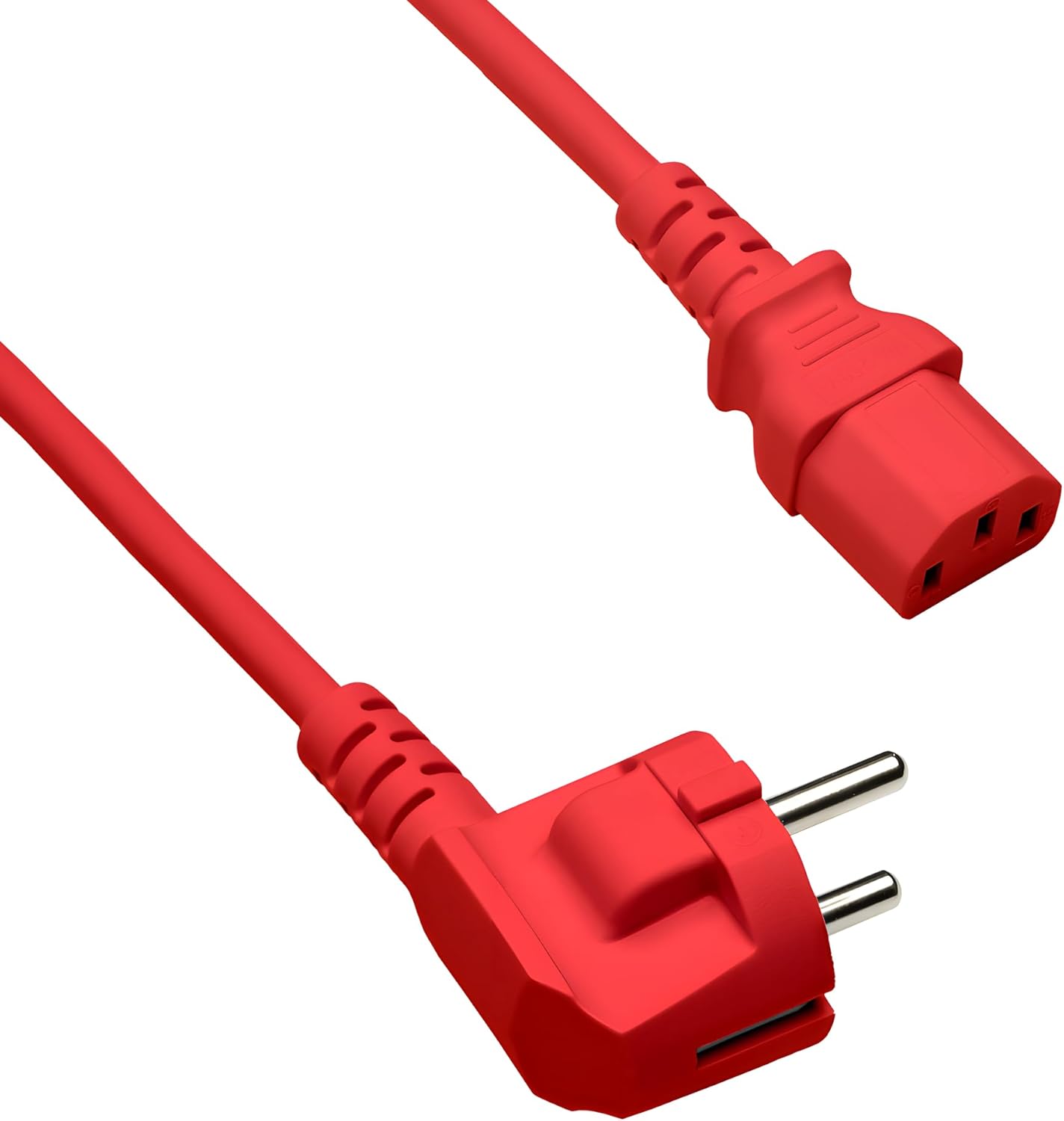 DINIC Stromkabel Netzkabel CEE 7/7 Schutzkontaktstecker auf C13, VDE, (1,80m, rot)