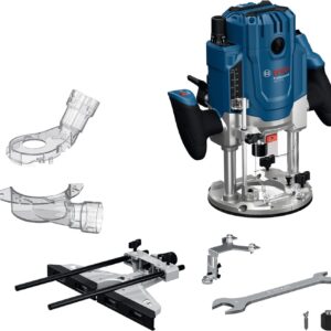 Bosch Professional kabelgebundene Oberfräse GOF 20-12 (inkl. Staubabsaugung,Parallelanschlag,Zentrierstift,Steckschlüssel,Spannzangen-Set,Kopierhülse, L-BOXX)