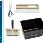 Tapezierset Vliestapete Tapezierwerkzeug Schneidehilfe, Tapzierschere, Tapezierwischer, Eimer, Quast, 5-teilig