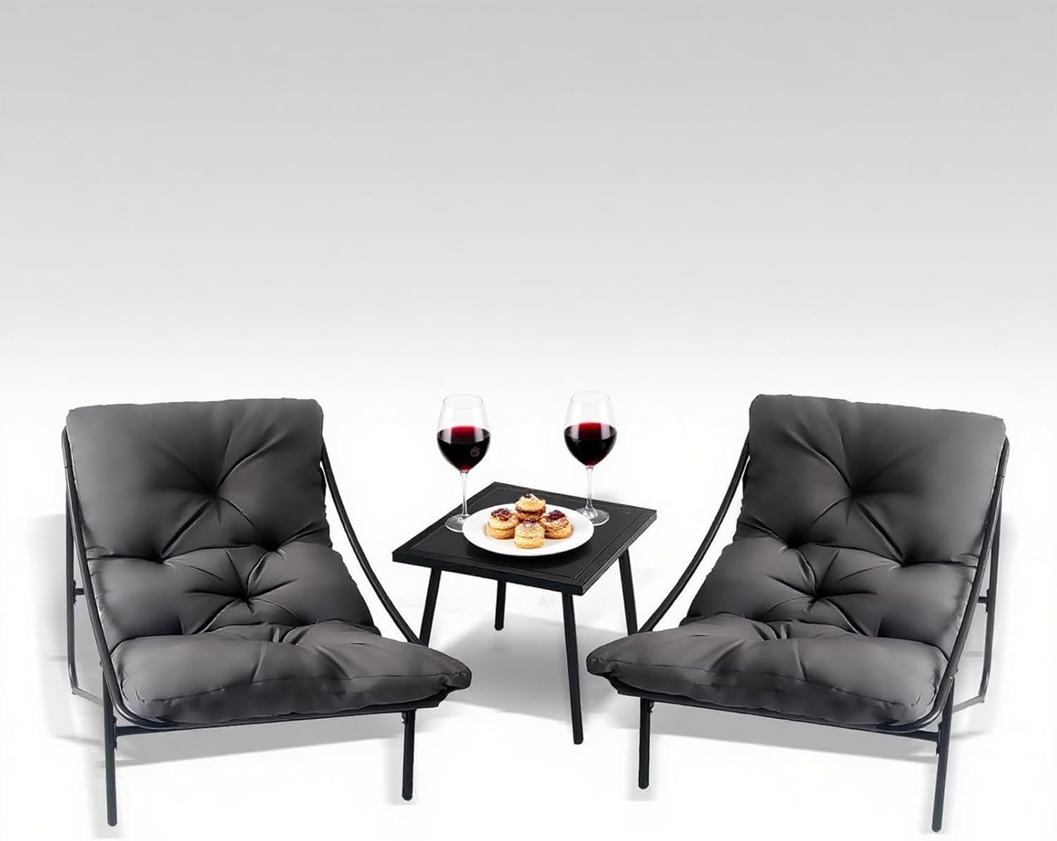 Gartenmöbel Set 3 teilig, Balkonmöbel Set, Balkonmöbel Kleiner Balkon mit Abnehmbar Kissen & Tisch, Lounge Gartenmöbel, Bequemer Balcony Furniture Sitzgruppe (grau)