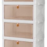 Aufbewahrungsbox mit Deckel - 23L*4 plastikbox mit deckel, Kisten Aufbewahrung mit Deckel, klappbox, Faltbare Aufbewahrungsbehälter für Haus und Büro, weiß, 4 Packungen
