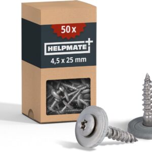 HELPMATE – Spenglerschrauben 4,5x25 mm – 50 Stück – Edelstahl A2 – DIN 7995 – T20 – Dachdeckerschrauben mit Linsenkopf, Tellerscheibe & EPDM-Dichtung – Silber