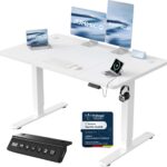 JUMMICO Höhenverstellbarer Schreibtisch mit USB-Ladeanschluss 120 x 60 cm, Schreibtisch Höhenverstellbar Elektrisch, Steh-Sitz Tisch Stehpult Verstellbarer Computertisch,Standing Desk,Weiß