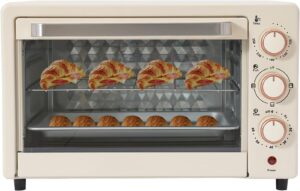 Elektrobackofen,Mini-Backofen 22L,Backofen Mit Umluft,Weiss Stahl-Glas,1000W 4 Heizrohre,248-482°F Timer 60Min,Grillpfanne Und Rost,Kompakt Für Familie Pizza Kuchen,Easy Clean,42×25×37Cm