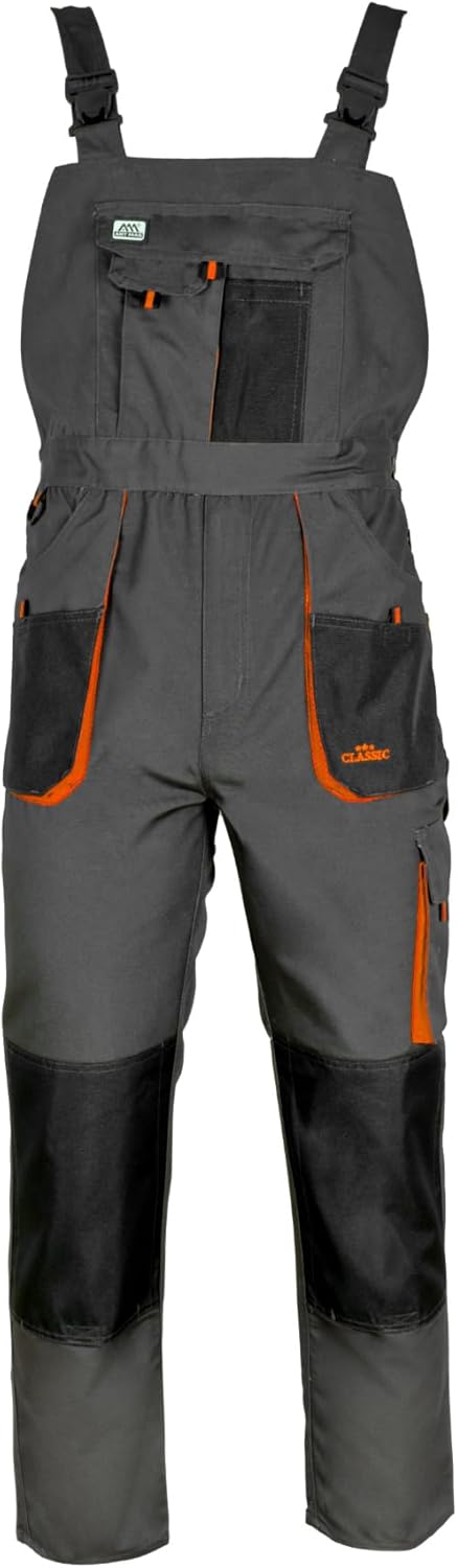ART.MAS Arbeitshose Latzhose Classic – Robuste Arbeitslatzhose aus Polyester/Baumwolle (270 g/m²), 10 Taschen, Kniepolstertaschen, Graphit Orange – Bild 3