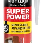Pattex Montagekleber Super Power, Baukleber mit superstarker Anfangshaftung, Kraftkleber für saugende Materialien, Kleber für innen & außen, 1 x 370g