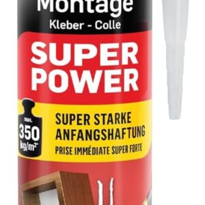 Pattex Montagekleber Super Power, Baukleber mit superstarker Anfangshaftung, Kraftkleber für saugende Materialien, Kleber für innen & außen, 1 x 370g