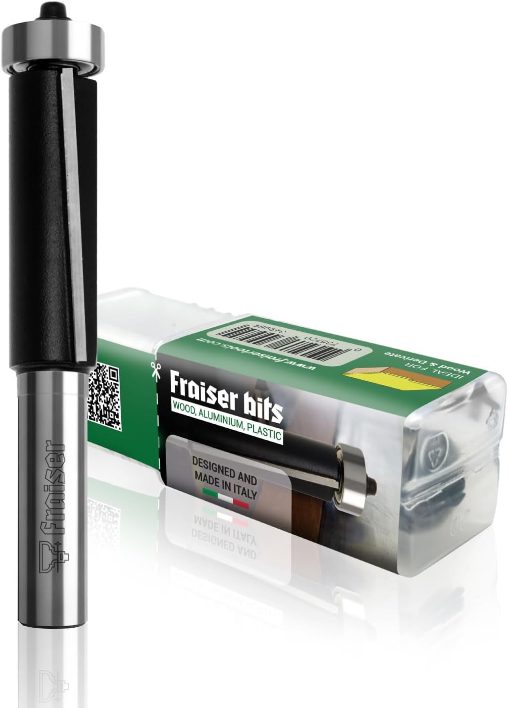 Fraiser Bündigfräser mit oberem Kugellager – 2 gerade Schneiden aus Hartmetall, Schneiddurchmesser 12,7mm, Schneidhöhe 25mm, Schaft 8mm – für Oberfräse und Kantenfräse