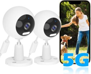 2K 5G Überwachungskamera Aussen/Innen, Kamera Überwachung Aussen, WLAN Camera Indoor/Outdoor, Babyphone mit App, Hundekamera, IP66 Wasserdicht, 2-Wege-Audio, Auto-Zoom, SD &Cloud-Speicher-2 Stück