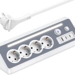 Steckdosenleiste mit 2 USB C, 4 Fach Flachstecker Mehrfachsteckdose Ecksteckdose mit LED, Mehrfachstecker Überspannungsschutz 3 USB Steckerleiste mit Schalter Ecksteckdosenleiste für Küche Büro, 3680W