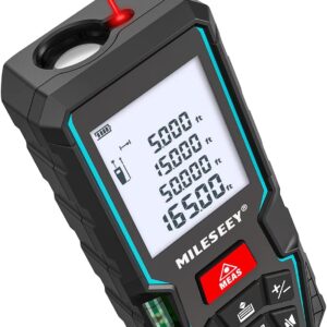 Laser Entfernungsmesser 50M,MiLESEEY Lasermessgerät mit 2 Wasserwaagenblasen,±2mm Genauigkeit,2 Zoll LCD Hintergrundbeleuchtung,Pythagoreischer Modus, Messen von Entfernung,Flächen/Volumenberechnung