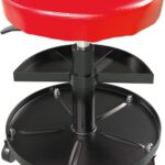 HASKYY Höhenverstellbar Werkstattstuhl Werkstatthocker Werkstattsitz Arbeits-Hocker-Stuhl-Sitz ROT mit 5 Rollen | ca. ø 40cm | 2 Ablagen | 430-580mm