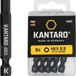 KANTARO 3023 Sechskant Bit HEX 5,5mm x 50mm (5 Stück) Made in Germany - Zaunbit für Innensechskant Zaunschrauben
