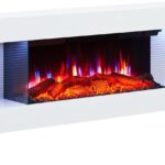 Elektrokamin BALDERIA Lumina - Wandkamin, LED Kamin, 3D-Flammeneffekt, 13 LED-Farben, 1,8 kW Heizleistung, Thermostat, Fernbedienung, Sicherheitsfunktionen, elektrischer Deko Kamin - Weiß