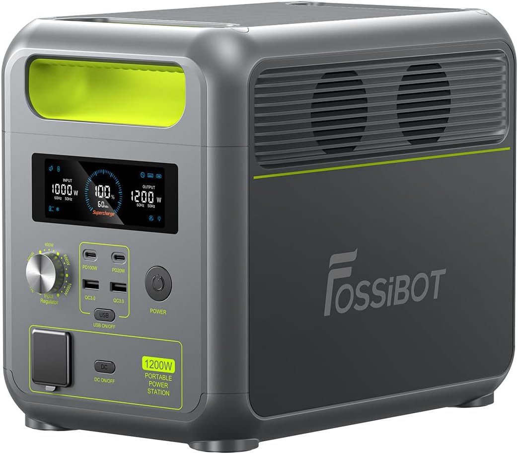 FOSSiBOT F1200 Tragbare Powerstation, Solargenerator 1024Wh LiFePO4, 1200W AC 100W USB-C, Ideal für Camping Wohnmobil Zuhause RV
