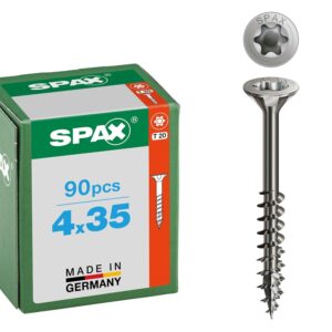 SPAX Edelstahlschraube 4 x 35 mm, 90 Stück - Teilgewinde, Senkkopf, T-STAR plus T20, 4CUT, rostfreier Edelstahl A2-8000000276460