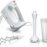 Bosch Handrührer MFQ3540, Handrührgerät, 2 Rührbesen, 2 Edelstahl-Knethaken, spülmaschinengeeignet, 5 Stufen, Pürierstab, Mixbecher, 450 W, weiß