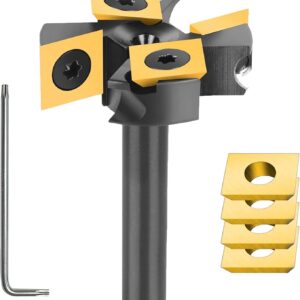 SpeTool Planfräser 12mm Schaft Oberfräse 45mm Schnittdurchmesser mit ATS Beschichtung mit 4 austauschbaren Hartmetallmessern (12mmx12mmx2,2mm) Wendeplatten 2+2 Flöten CNC Fräser