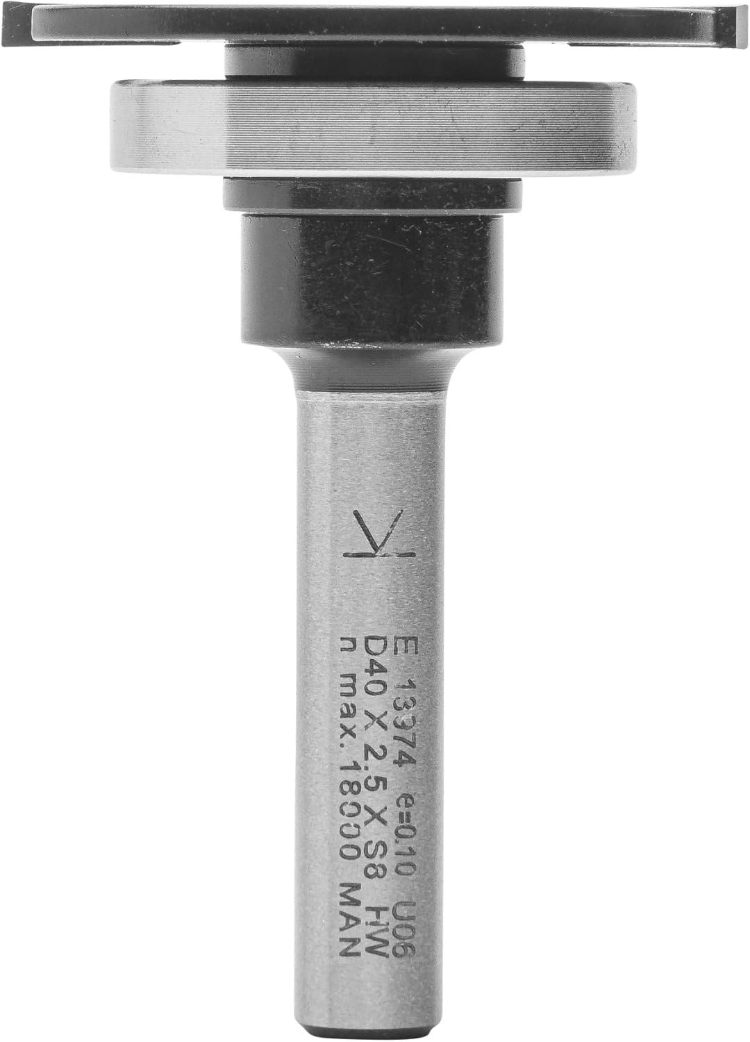 ENT 13974 Scheibennutfräser HW, Schaft (S) 8 mm, Durchmesser (D) 40 mm, NL 2,5 mm, ØKL 28 mm, T 6 mm, GL 55 mm, auf Spindel montiert mit Kugellager 28 mm