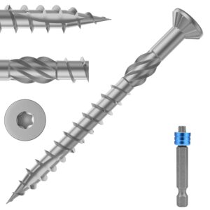 TCO Terrassenschrauben Edelstahl C1 5x50mm 100 Stück inklusive TX 25 Magnetic Bit, Zier-Senkkopf, Sägezahn Gewindeschliff, Cutspitze, Dielenschrauben für Terrassendielen, Gartenhäuser