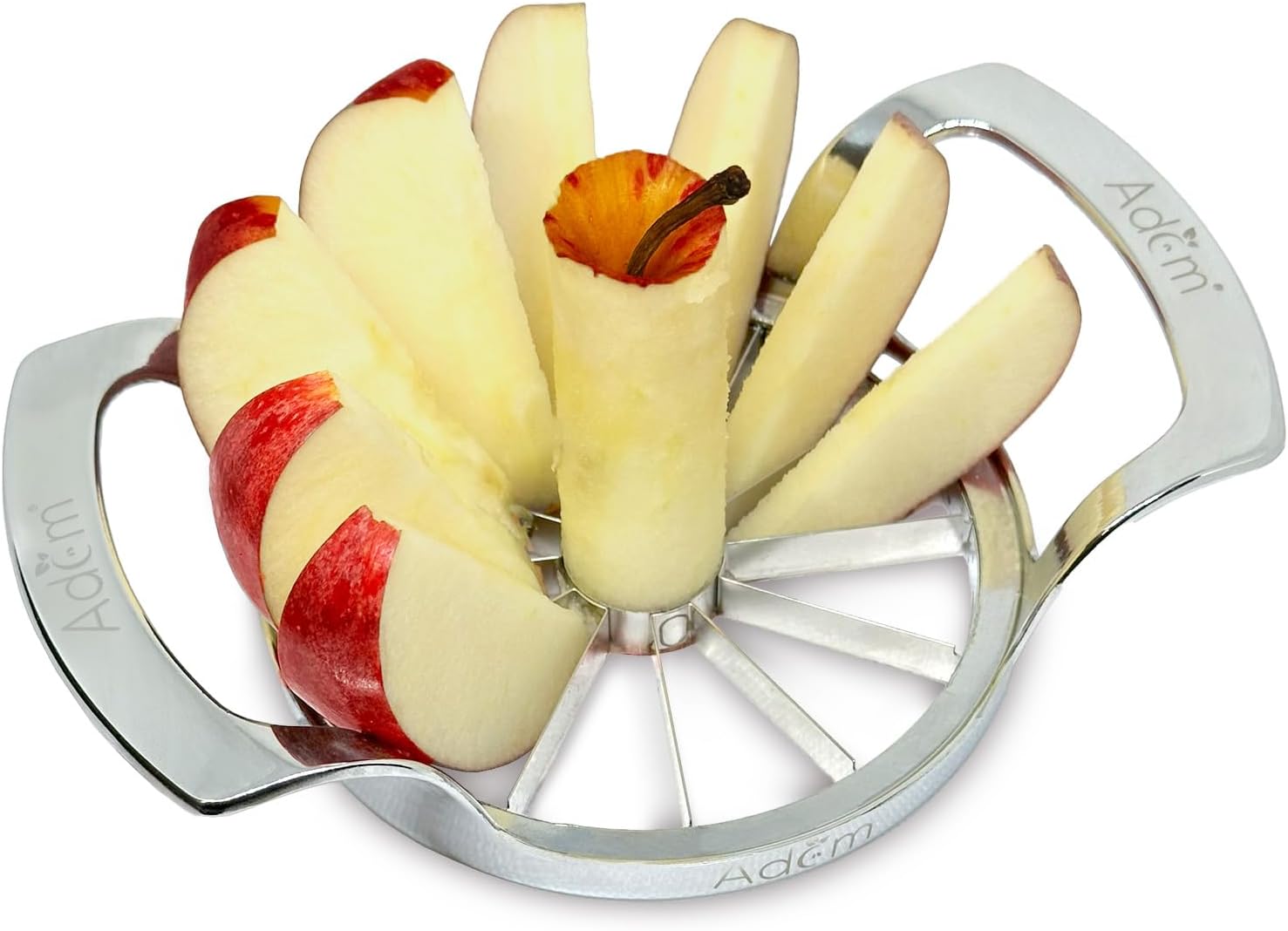 Adam Profi Edelstahl Apfelteiler, Küchenwerkzeug für Obstzubereitung, 12-teiliges Schnittmuster, langlebig, vielseitig und einfach zu reinigen (Apfelschneider)