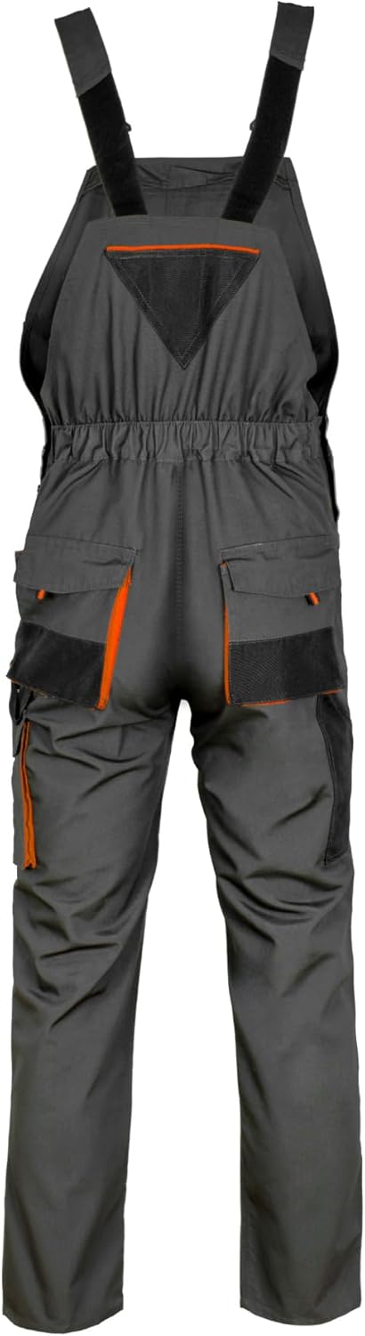 ART.MAS Arbeitshose Latzhose Classic – Robuste Arbeitslatzhose aus Polyester/Baumwolle (270 g/m²), 10 Taschen, Kniepolstertaschen, Graphit Orange – Bild 2