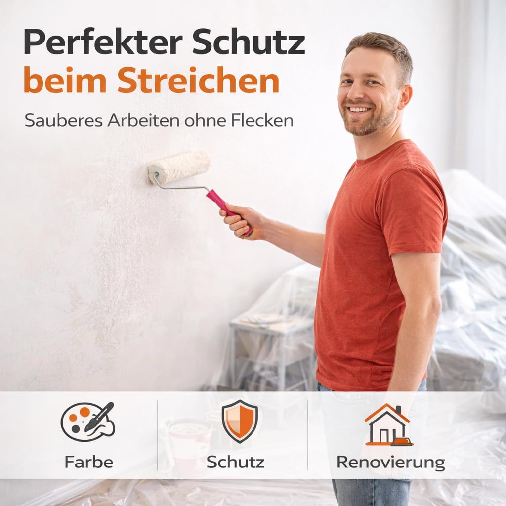 6x Abdeckfolie Maler - extra stark & dick - Malerfolie transparent 4x5 Meter - Malerplane/Abdeckplane - Baufolie optimal für Umzug & Renovierung – Bild 5