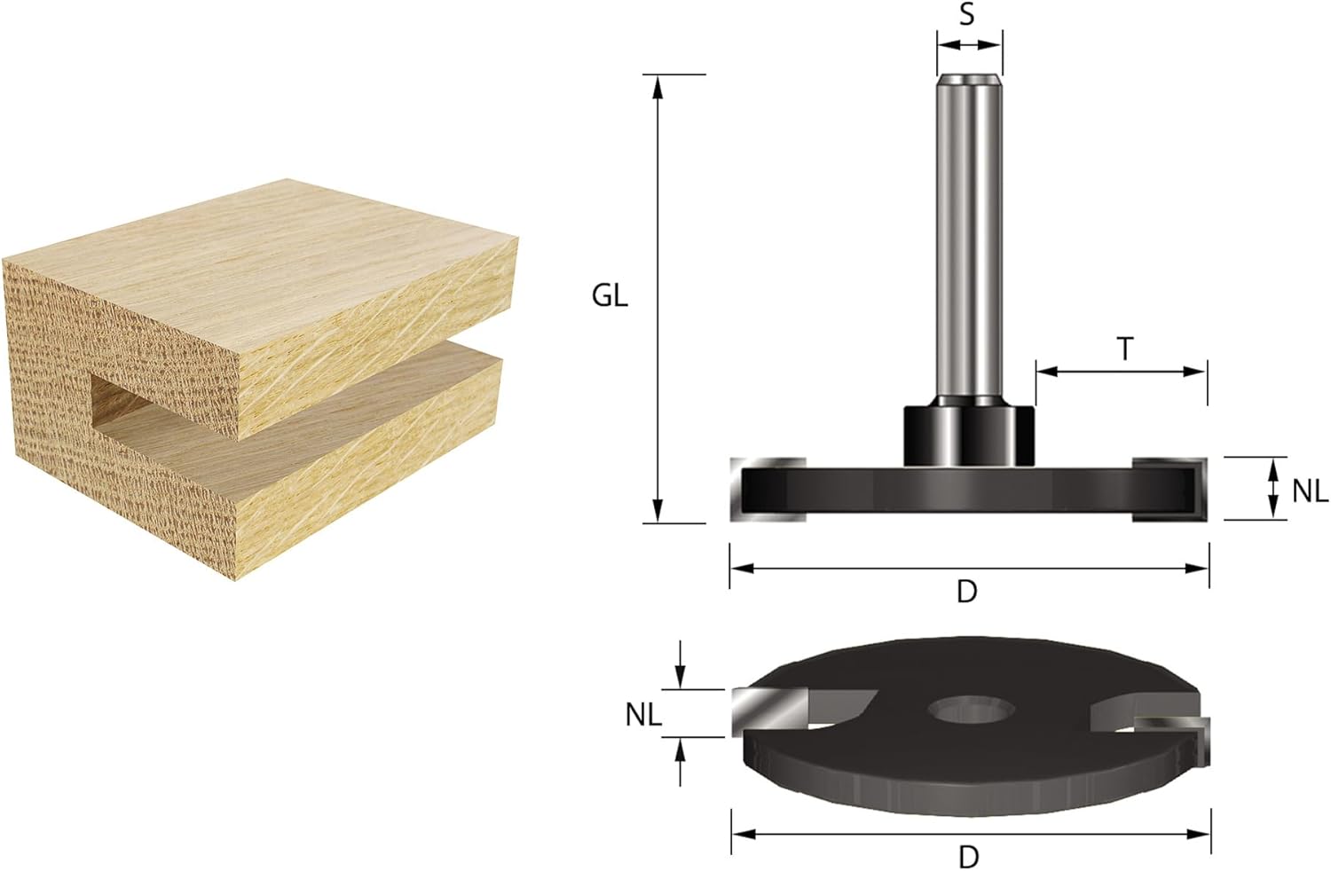 ENT 13960 Scheibennutfräser HW, Schaft (S) 8 mm, Durchmesser (D) 40 mm, NL 2 mm, GL 50 mm, auf Aufnahmedorn montiert – Bild 2