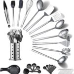 Edelstahl Küchenutensilien Set 40 teilig, Kochutensilien Set mit Utensilienhalter, Kochgeschirr Set, Küchenhelfer, Metallspatel Set