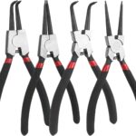 4 Stück Sprengringzangen Set, 180mm Sprengringzangensatz mit Tragbarer Tasche Sicherungsringzange für Innen- und Außensicherungen, Gerade Und Gebogen Seegeringzange