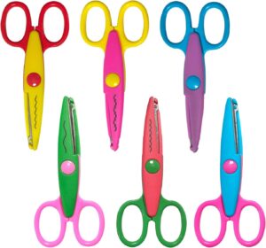 6 Stück Bastelschere Set, Zickzackschere Kreativscheren Gezackte Scheres 6 Farben, DIY Wellenschere Zick-Zack-Schere Zickzack-Schere für Handwerk Stoff Basteln Papierschneiden Handwerk Scrapbooking