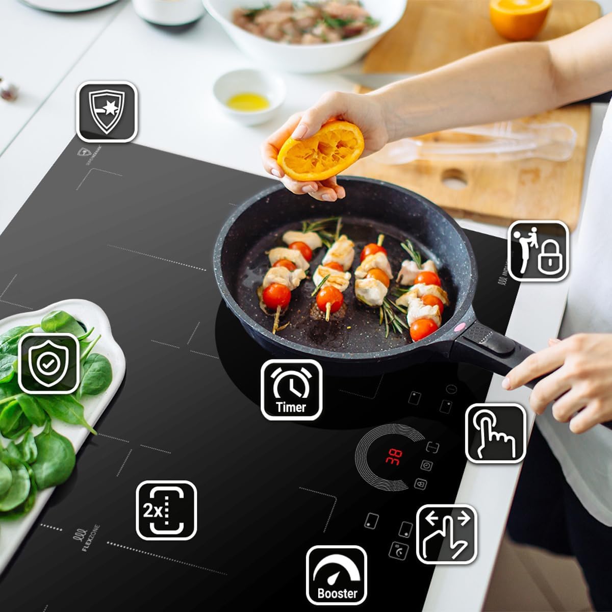 Autarkes Herdset: 60cm Einbaubackofen BO8805SS + 59cm Induktionskochfeld IH85904FZ / Grill/Heißluft/Automatik-Timer / 2-fach Wärmeschutzverglasung/Kindersicherung / SET8805IH594FZ – Bild 5