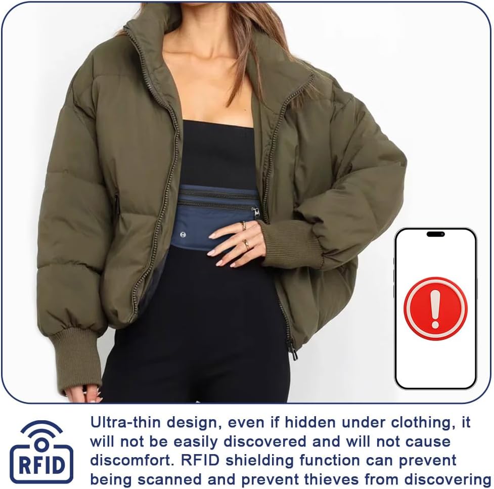 Geldgürtel für Damen und Herren, Diebstahlsicher Flache Bauchtasche mit RFID-Schutz, Ultraflach Versteckte Geldgürtel, Reise Bauchtasche für Reise Sport, Passt für Reisepass, Telefon und Bargeld – Bild 5