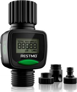 RESTMO Digitaler Wasserzähler für den Gartenschlauch – Durchflussmesser mit LCD-Display