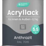 Grundmann Acryllack ACL 100 - Grau 0,7 Kg - 4in1 Lack inkl. Grundierung - Innen und Außen - Für Holz, Metall, Stein & Kunststoff - Anthrazit-Grau RAL 7016