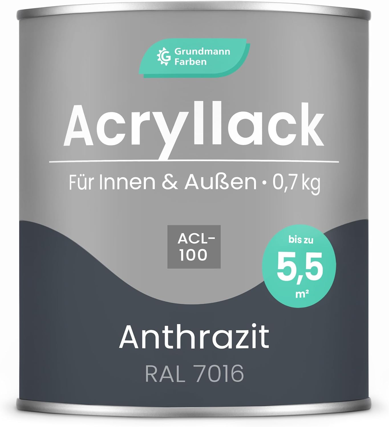 Grundmann Acryllack ACL 100 - Grau 0,7 Kg - 4in1 Lack inkl. Grundierung - Innen und Außen - Für Holz, Metall, Stein & Kunststoff - Anthrazit-Grau RAL 7016